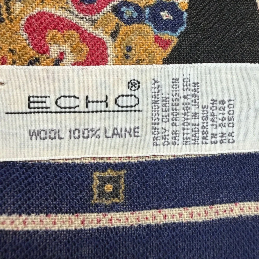 Echo 100% Wool Scarf Made in Japan Paisley Floral Teal Navy Blue Square 29x29
